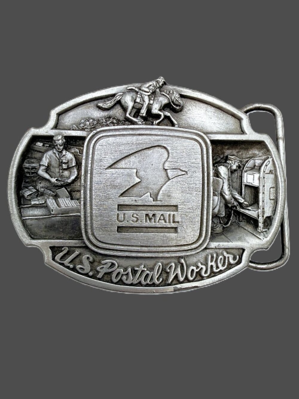 Vintage 1986 Siskiyou Pewter US POSTAL WORKERS History Service Belt Buckle USA